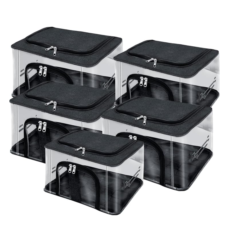 Image of Shibui Storage Bags With Cover And Double Zipper Closure For Clothing Protector Wardrobe Organiser.Black(Pack of 5)