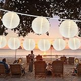 Cbebew 25 FT White Lantern String Lights, Chinese Lanterns with 10 LED G40 Light Bulbs, Plug-in Outdoor String Lights for Wedding Home Party Patio Garden Porch Backyard Cafe Decor