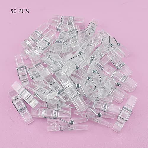 Image of HAHIYO Plastic Clothespins Good Clarity Clips Strong Sturdy Firm Hold Clamp Tight Easy Use No Pin Hole on Fabric for Hanging Photos Postcards Memos Baby Shower Paper Line, Transparent, 1.38 inches