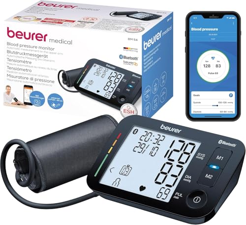 Beurer BM 54 Tensiomètre électronique au bras, détecteur d'arythmie cardiaque et hypertension, mesure la tension artérielle, facile à utiliser, Bluetooth...