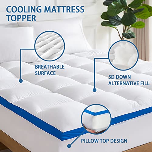Cymula Mattress Topper Queen Size, Cooling Mattress Pad Cover For Ultimate Comfort, Extra Thick 5D Snow Down Alternative Overfilled Plush Pillow Top With 8-21 Inch Deep Pocket - 60"X80" White #TOP4
