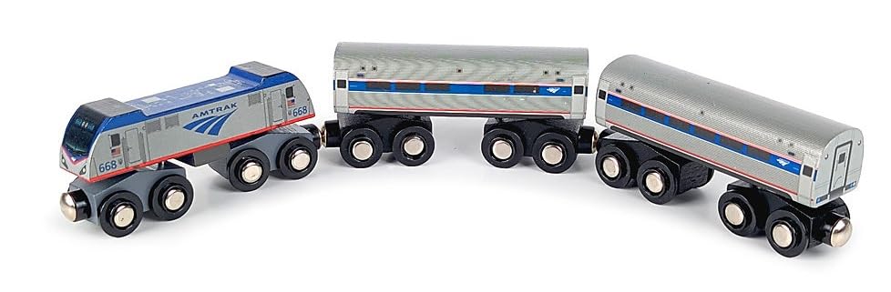 Wooden Amtrak Train Northeast Regional 3 Car Set Compatible with Other Railroads