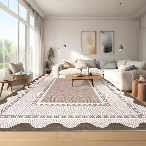 GarveeHome Washable 8x10 Area Rugs with Non Slip Backing, Large Solid Rugs for Living Room Bedroom, Modern Border Neutral Soft Carpet, Stain-Resistant