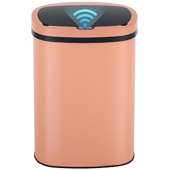 BLKMTY 13-Gallon Kitchen Trash Can, 50L Stainless Steel Garbage Can, Tall Automatic Trash Bin Touchfree Motion Sensor Garbage Bin, Metal Waste Cans with Lid for Office Bathroom, Pink
