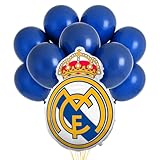 OH YEAH - Decoración Cumpleaños Real Madrid LICENCIA OFICIAL - Globo Foil Escudo + 10 Globos Látex Azul Marino - Fiestas Infantiles - Ambiente Futbolero - Comuniones y Eventos Temáticos