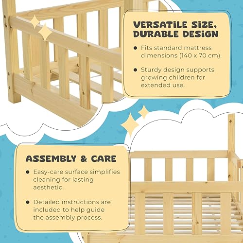 [en.casa] Children's bed Sisimiut House bed 70 x 140 cm with fall-out protection Slatted frame Pine Wood look - Image 6