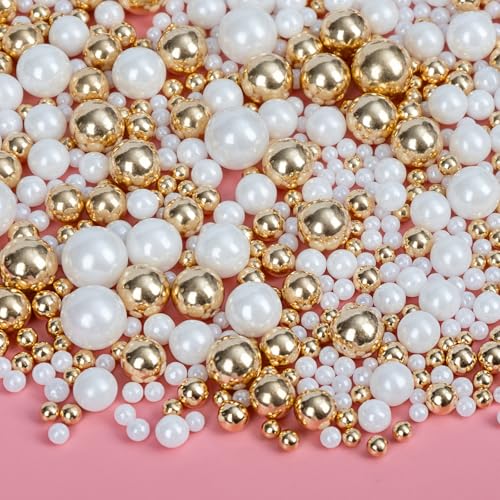 Image of Edible Pearl Sprinkles,130g,White Gold Candy Mixing Size,Baking Pearls Sprinkle Edible Cake Decorations Cupcake Toppers,Cookie Decorating Celebrations Wedding Birthday Party Supplies