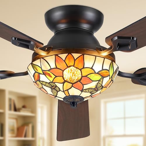 Fanbulous 52 Tiffany Sunflower Ceiling Fan Dimmable Stepless Color LED