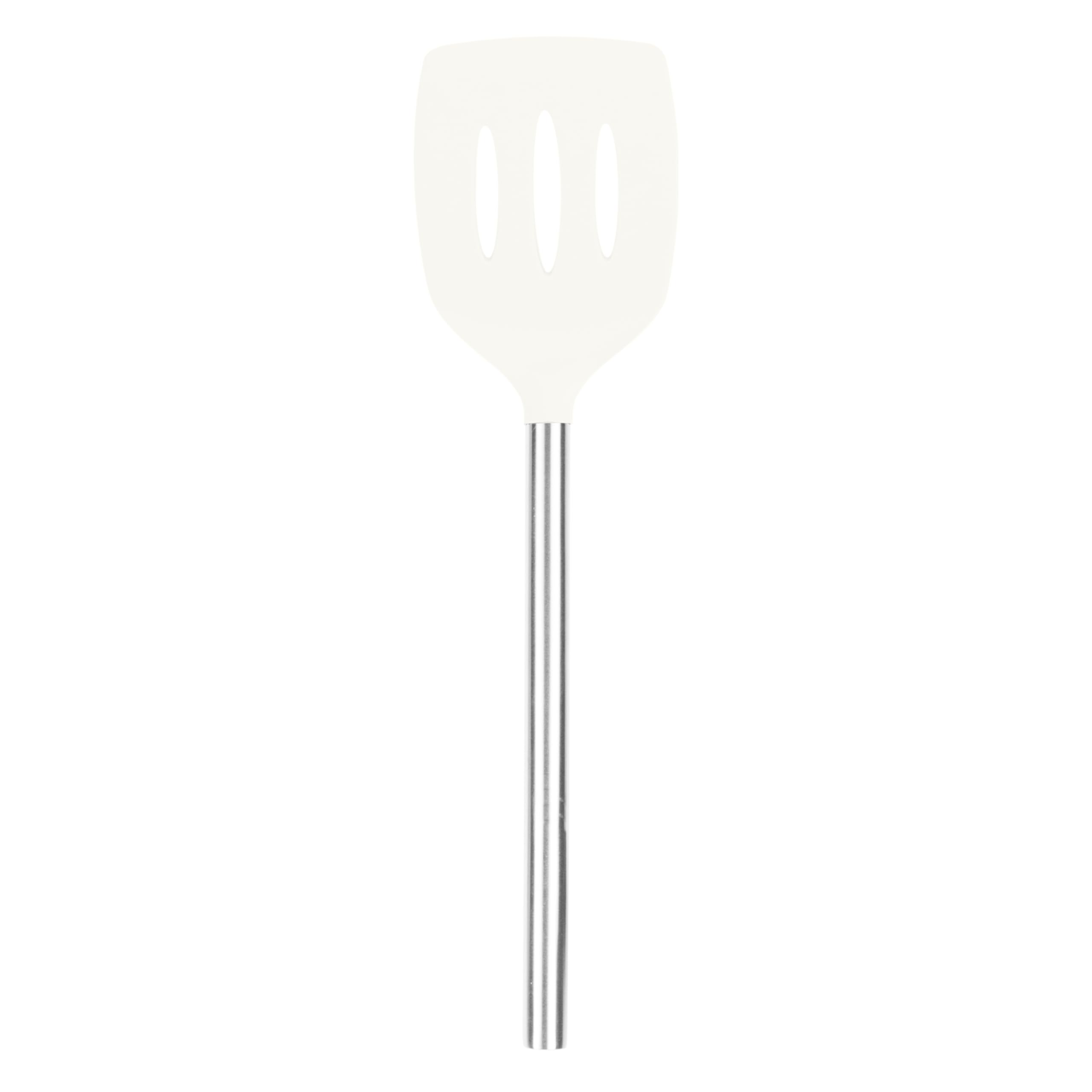 Tovolo Pfannenwender aus Silikon mit Schlitzen und Edelstahlgriff, Pfannkuchenspatel, kratzfestes Küchenutensil für antihaftbeschichtetes Kochgeschirr und Gusseisen-Bratpfannen, Weiß, 1 Stück