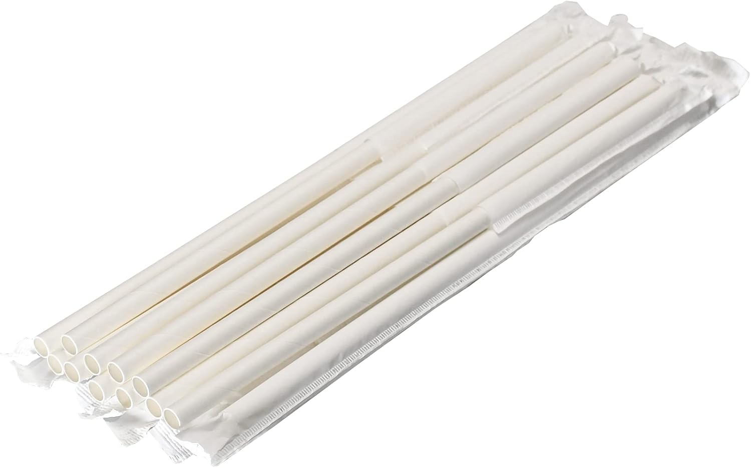 [300 Pack] Biodegradable 10 Inch Long Giant Paper Drinking Straws 8mm Wide - Individually Wrapped, Plain White