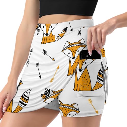 Skort de tennis femme motif renard jupe short de sport respirante avec poche