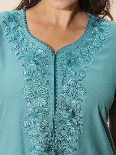Image of 9shines Label Stylish Alpine Nighty Maxi for Women | Full Length Trendy Nightgown | Premium Nightdress | Nightwear | Heavy Embroidery Nighty with Pockets(2891)