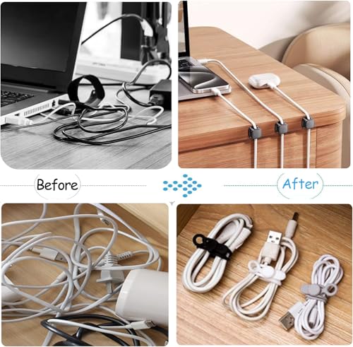 Set de gestión de cables bajo escritorio: 6 clips magnéticos adhesivos para cables y 6 ataduras de silicona para cables, organizador para cables de carga para hogar, oficina, auto y escritorio miniatura 6