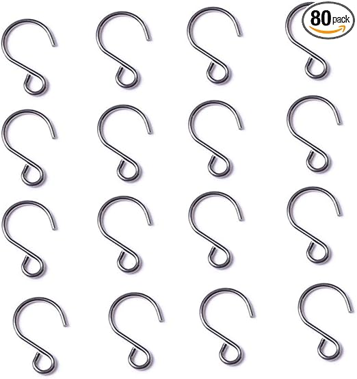 80 Pack Crystal Bead Curtain S Shape Hooks 25mm Mini Stainless Steel Wire DIY Jewelry Accessories Tiny Ornament Hooks for Sun Catcher Glass Ball Chandelier Pendant Christmas Tree Baubles