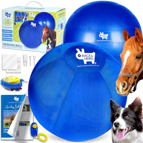 Race&Herd Herding Ball for Dogs Blue Heelers, Horse Ball & Ball Cover - 25" Ball Large with Air Pump | for Play Hurding Ball | Hearding Ball Toys for Horses Stall