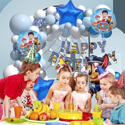 Image of Rozi Decoration Paw Patrol Theme Balloons Garland Decorations Combo Kit for Boys, Girl Birthday Parties Decorations, Happy Birthday Decoration Paw Patrol Dog Theme Birthday Decor Pack of 66 Pcs