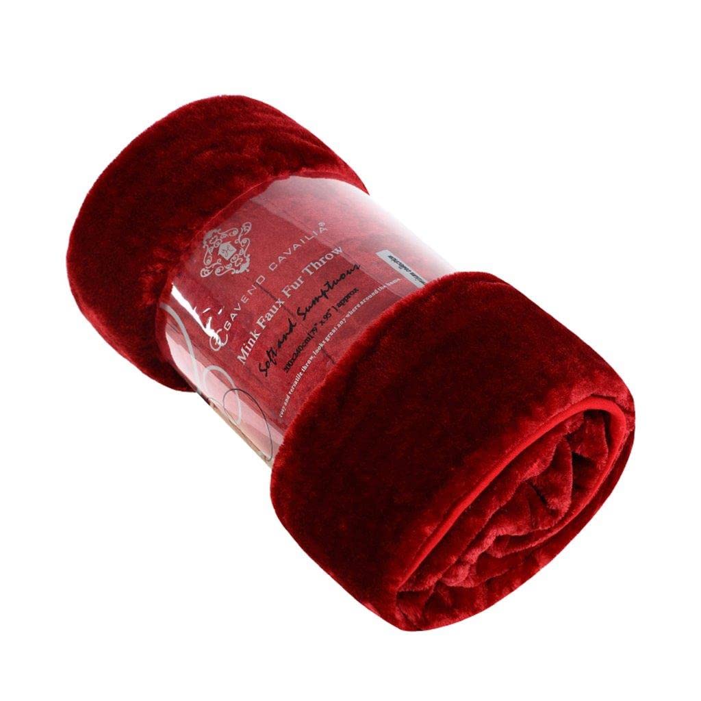LIZZIE JACOBS New Plain Faux Fleece Throws Luxurious Super Soft Warm Cosy Sofa Settee Bed Mink Faux Fleece Blankets (King - 200x240cm, Burgundy)