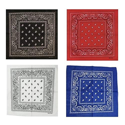 Attikee Bandanas 100% Cotton, 22'' Scarf Mask, Head Wrap, Face Protection Cover, Headbands, Wristbands, Hairband (Assorted-4P)