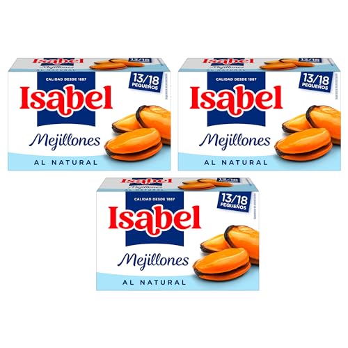 Mejillones Isabel al natural 13-18 piezas, 1 pack de 3 latas de 115gr