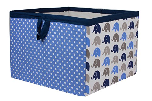 Bacati - Storage Tote (Large 14 X 14 X 10 Inches, Elephants Blue/Grey) #TOP13