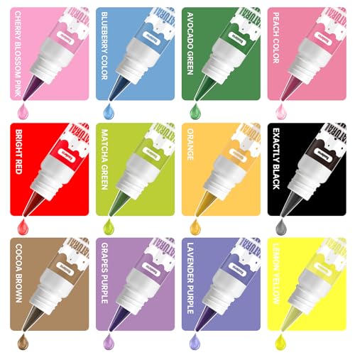Image of Natural Liquid Food Coloring Set - 12 Vibrant Colors, 0.34 fl oz Each, Food-Grade, Gluten-Free, Odorless, Vegan, Non-GMO, Kosher Safe Dye for Baking, Cake Decorating, Easter Eggs, Icing, Cookies, Drinks & Fondant (12-color set)