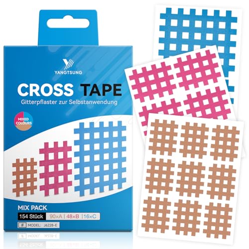 YANGTSUNG Cross Tape, 154 pieces, Waterproof Crosstape d'acupuncture, Strong Adhesive Acupuncture Tape Pansement à Grille, Acupuncture patches Trigger Pain...