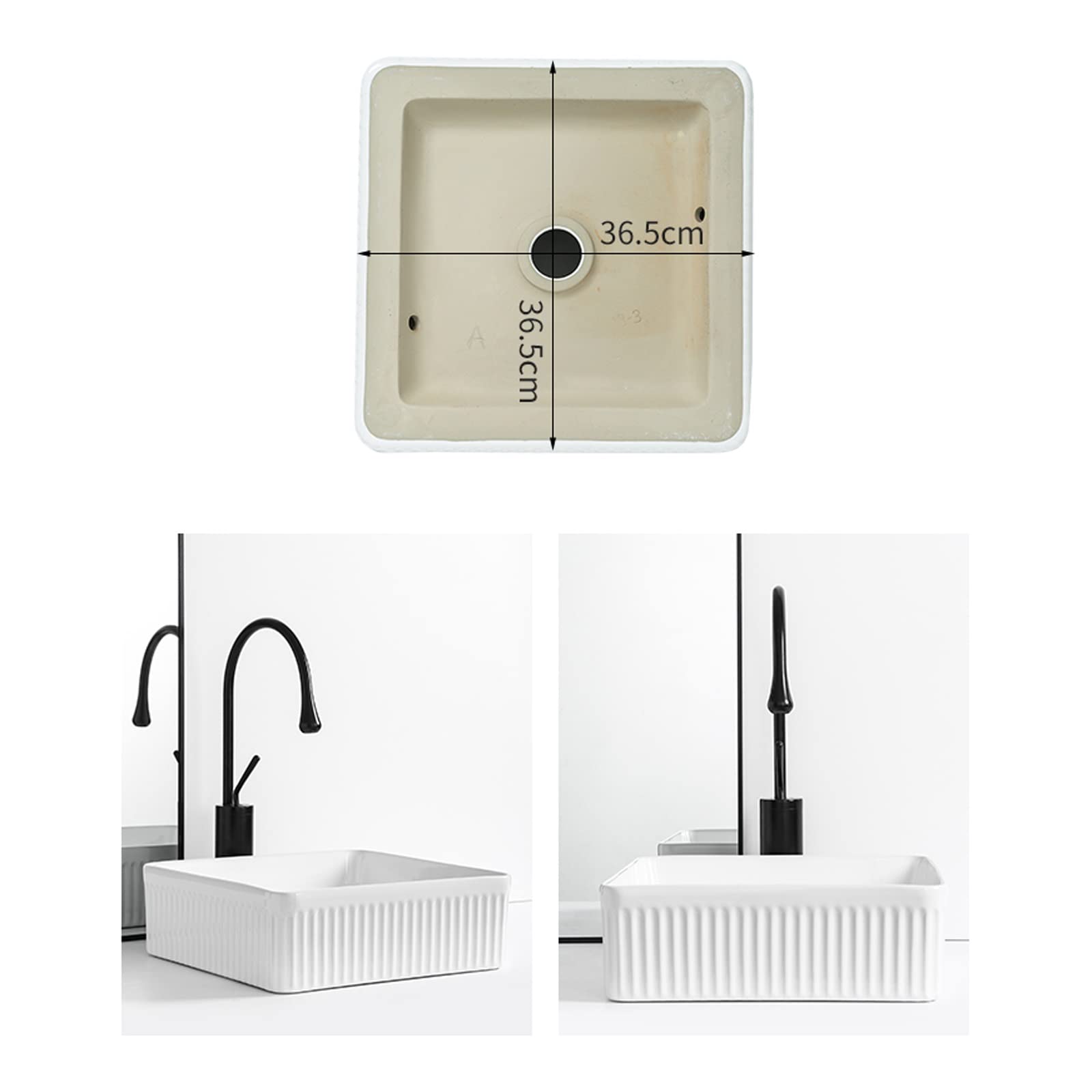 Umywalki Łazienkowe - Umywalka Nablatowa Łazienkowa 14"X14", Umywalka Ceramiczna Nablatowa Z Kranem, Biała Umywalka Meblowa, Umywalka Nablatowa,White Faucet Set-One Size