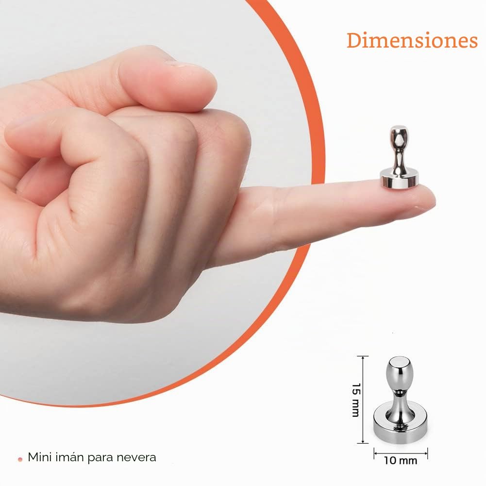 BTLIN Imanes Neodimio Pequeños, Potentes Mini Chinchetas Magnéticas para Cocina, Nevera, Oficina, Pizarra Blanca, 10x15mm, 32 Piezas