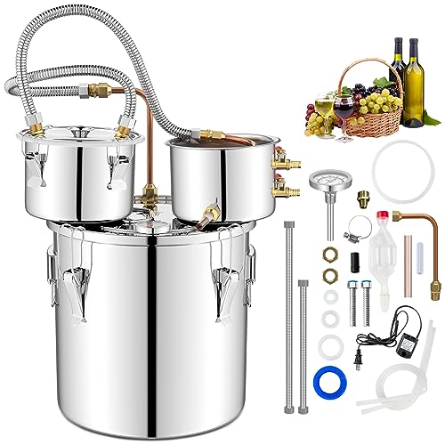 Giantex 5 Gal Alcohol Still, 3 Pots Stainless Steel Water, Alcohol, Oil Distiller Kit with Built-in Thermometer, Copper Tubes, Multifunctional Wine Making Boiler Kit for Whiskey, Brandy