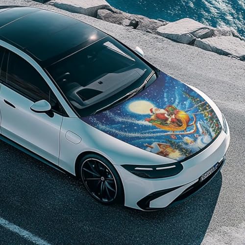 Image of Renewold Christmas Santa Claus Car Hood Cover for Automobile Vehicle Hood Protector Party Festival Celebration Decor Outdoor Wrap Blanket Exterior Car Accessories Gift for Women Men