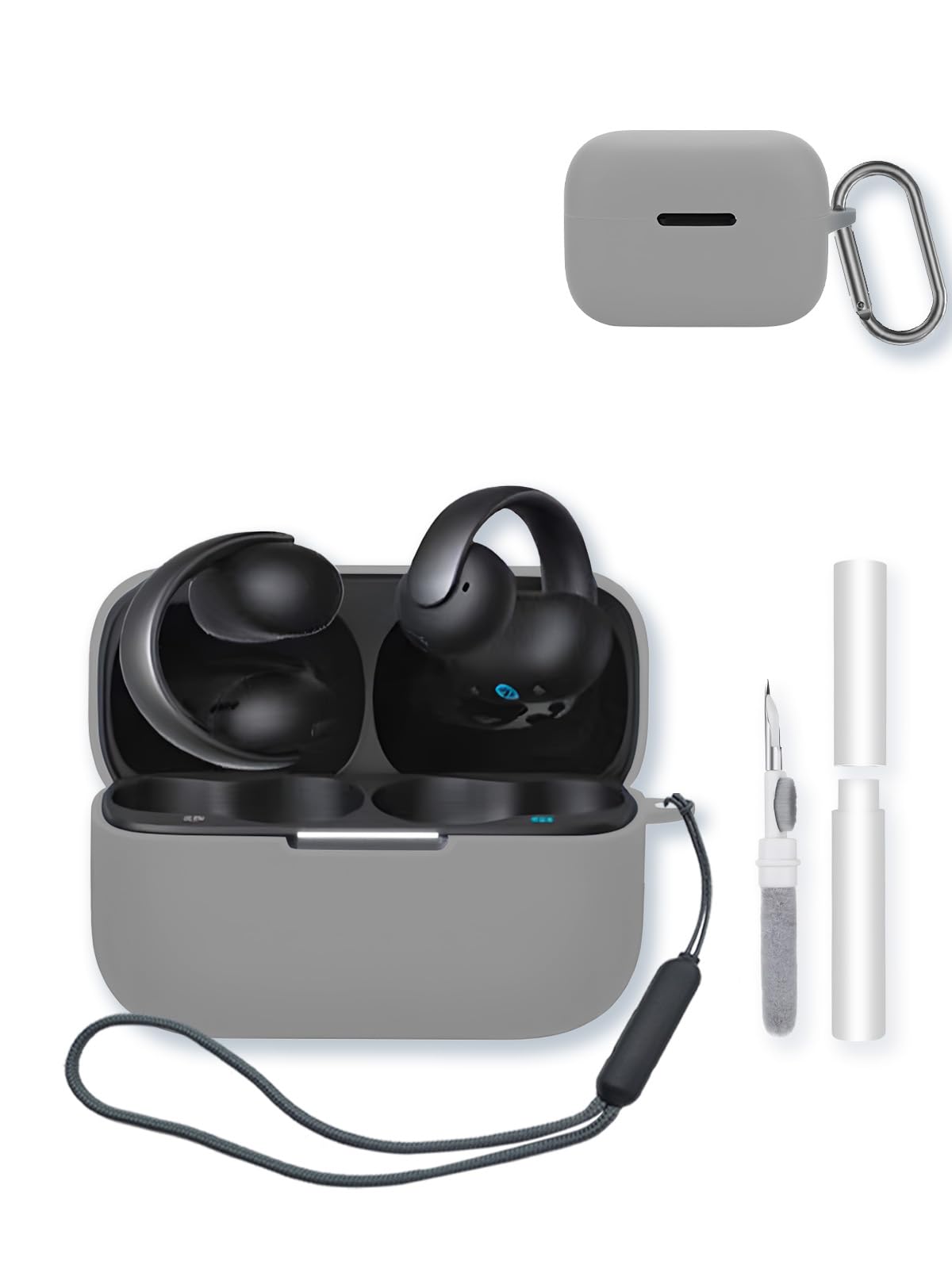 Funda para auriculares Anker Soundcore AeroClip con clip de oreja abierta, protector suave, funda de silicona BOVUGAC con llavero y kit de limpieza y cordón para auriculares Anker Soundcore AeroClip