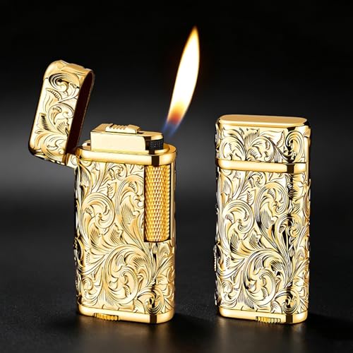 Encendedor de butano, llama ajustable resistente al viento, cuerpo de metal portátil, encendido lateral, para hombres, uso al aire libre, camping y barbacoa, fiable y duradero