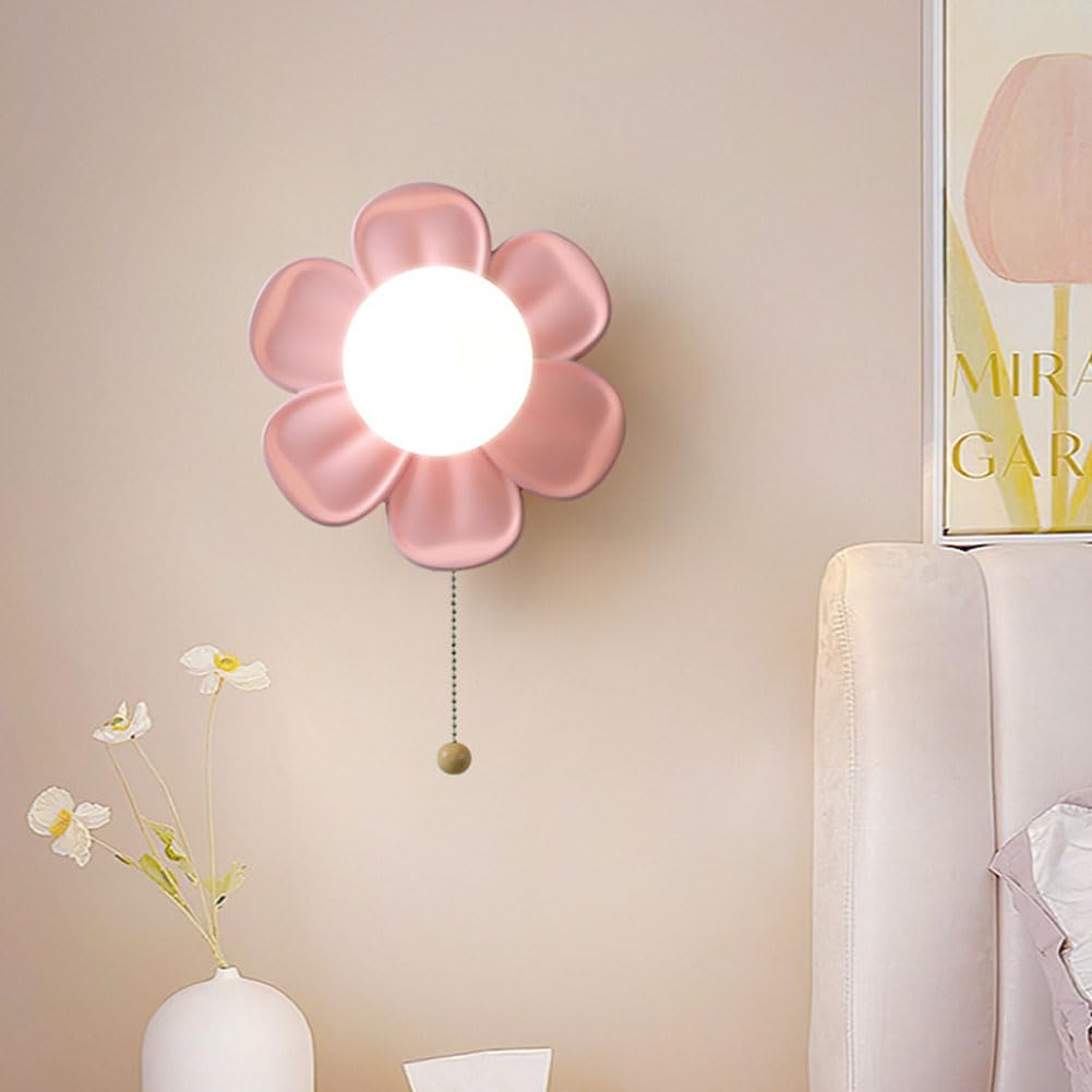 Lámpara de Pared Flor de Bebé Luz de Pared con Interruptor 3 Colores Temperatura Luz de Noche G9 Interior Niños Habitación Lámpara con Interruptor LED Moderna Aplique Pared 7W,Rosado