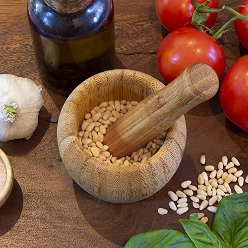 Tb Essentials Bamboo Mortar And Pestle Set, 6.75 Ounce Capacity, Perfect For Guacamole, Pesto, Salad Dressing And More #TOP2