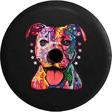 Pike Outdoors JL Series Spare Tire Cover with Backup Camera Hole Neon Artistic K9 American Lab Pit Bull Staffy Dog Mix Black 33 in Cover