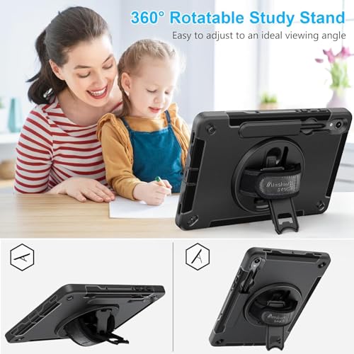 Image of Case for Galaxy Tab S7 FE /S7 Plus /S8 Plus 12.4 INCH: TPU Protective Cover for Samsung Tablet S7 FE /S7 Plus /S8 Plus 12.4 with Screen Protector-Stand- Handle + Shoulder Strap-S-Pen Holder- Black