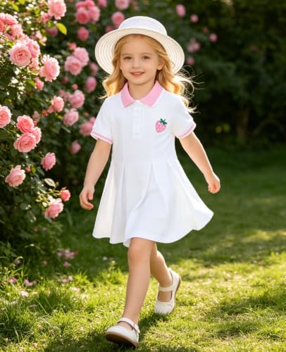 Move Dance Little Girls Dress 4T 5T White Strawberry Polo Casual Outfit - image 6