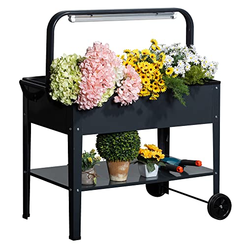 Outsunny Hochbeet mit LED-Licht Rädern und Regal für Garten und Balkon...