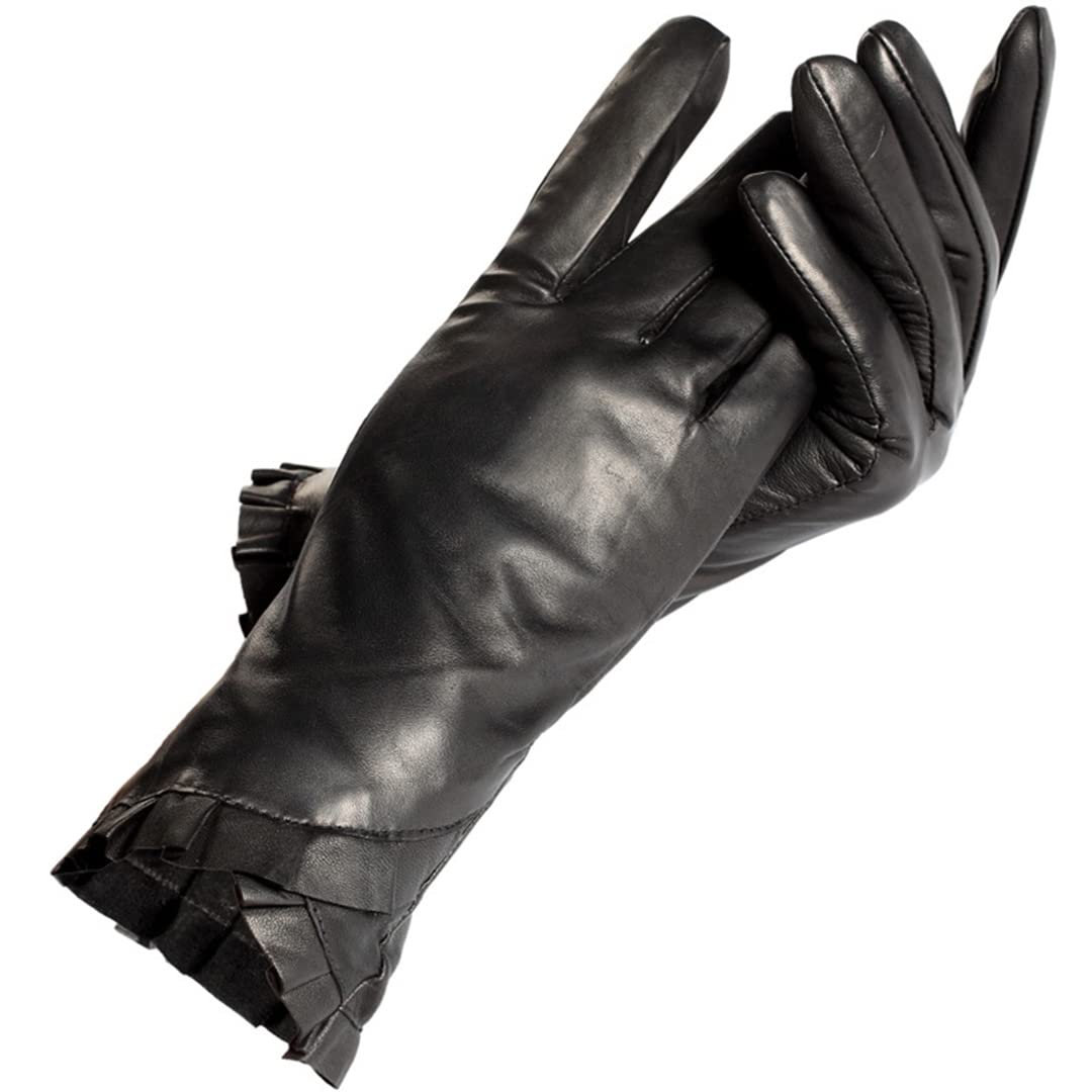Guanti da donna in pelle nera con fodera in cotone Guanti invernali antivento da esterno Femaie Black 38