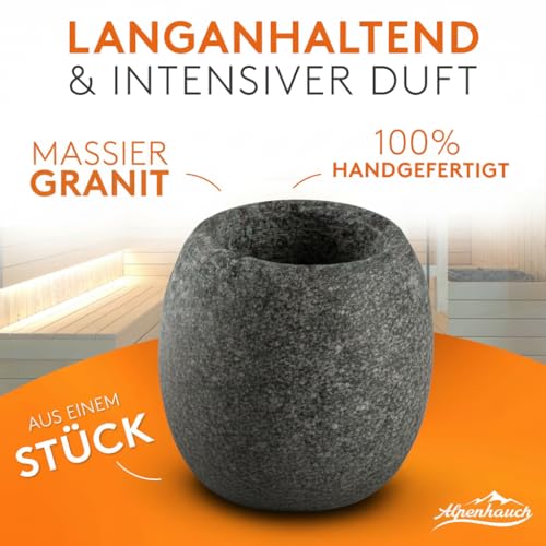 ALPENHAUCH Sauna Aromaschale aus massivem Granit [5x5cm] - Hitzebeständiger Sauna Aufguss Stein für intensiven Duft - Für Mentholkristalle & Saunaöle - Sauna Zubehör inkl. E-Book