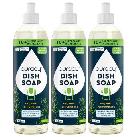 Puracy Natural Dish Soap - Skin-Softening Plant-Based Dishwashing Soap, Non-Toxic Dish Soap, Organic Liquid Dishwashing Detergent Soap (Organic Lemongrass, 16 fl oz, 3 Pack) Cover