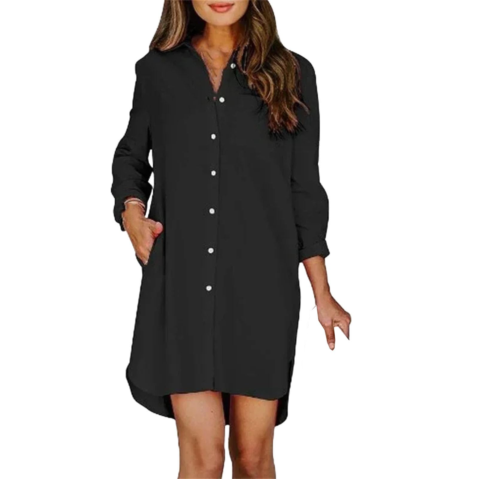 Blusa larga de color liso con botones para mujer, informal, holgada, de manga larga
