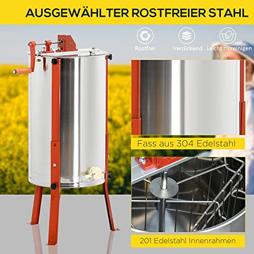 Outsunny Honigschleuder aus Edelstahl mit Handkurbel verstellbaren Beinen manuell für 3 Waben Ø54 x 115 cm – Bild 6