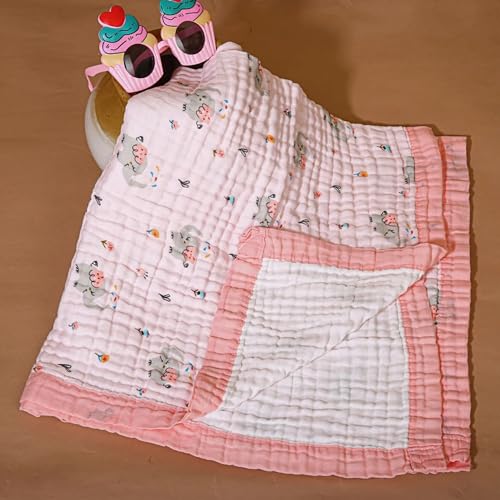 Image of SMILE BABY 100% Organic Cotton 6-Layer Muslin Baby Blanket (100x110 cm) is Super Soft, Breathable, and Gentle on Baby's Skin. Perfect for Comfort, Warmth, and Everyday use. Includes 1 Blanket