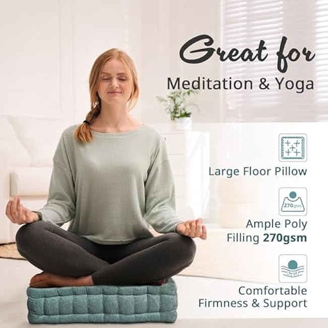 Intelligent Design Azza Floor Pillow, Large Cushions Sitting for Adults, Floor Pillow for Meditation or Yoga, Lustrous Chenille Tufted with Scalloped Edges for Bench/Chair Cushion, 20x20x5 Aqua