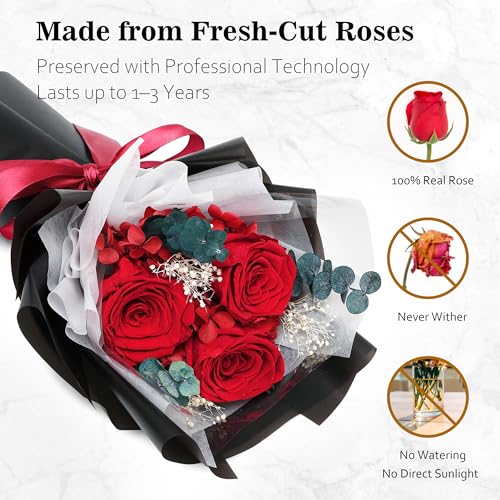Image of Flowers for Delivery Prime, Preserved Roses Flower Gifts for Women, Flower Bouquet Gifts for Her, Mom Birthday Gifts from Daughter, Valentines Flowers, Real Roses, Red Roses