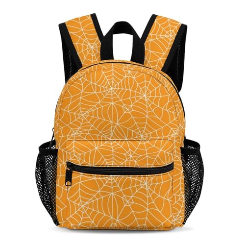 Orange Spider Web Halloween 13 Inch Backpack Lightweight Double Shoulder Bag with Zippers Unisex Daypack