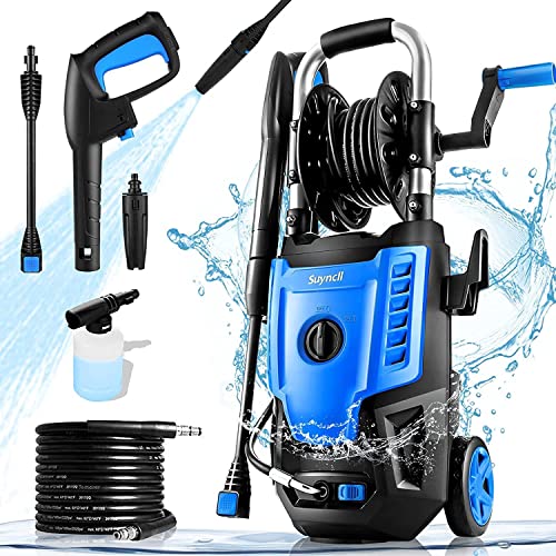 Suyncll Electric Pressure Washer Powered, 2.5 Gpm Power Washer 1800W High Pressure Car Cleaner With All-In-One Spray Nozzles, 20 Ft Hose & 35 Ft Wire, Blue #TOP5