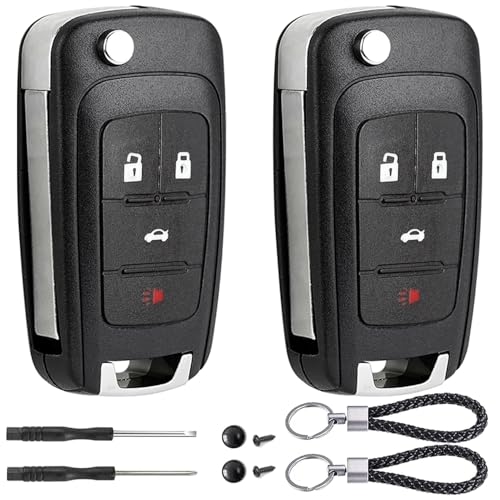 2 Pack Flip Key Fob Case Shell Replacement 4 Button for Chevy Cruze Equinox Camaro Impala Malibu Sonic Buick Regal Verano Encore Lacrosse GMC Terrain 2010 2011 2012 2013 2014 2015 2016 2017 2018 2019