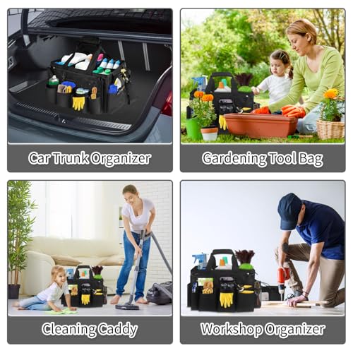 Boczif Reinigungs-Caddy-Tasche, tragbar, mit Griff, Schultergurten und Abnehmbarer Trennwand, Werkzeug-Organizer für Reiniger und Haushälter (Schwarz)